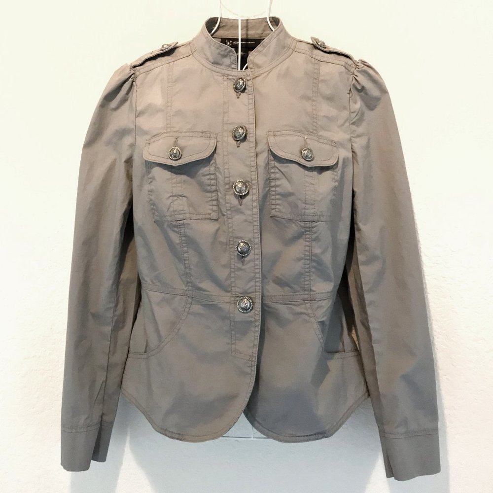 INC International Concepts Women's Gray Military Jacket - Petite Small